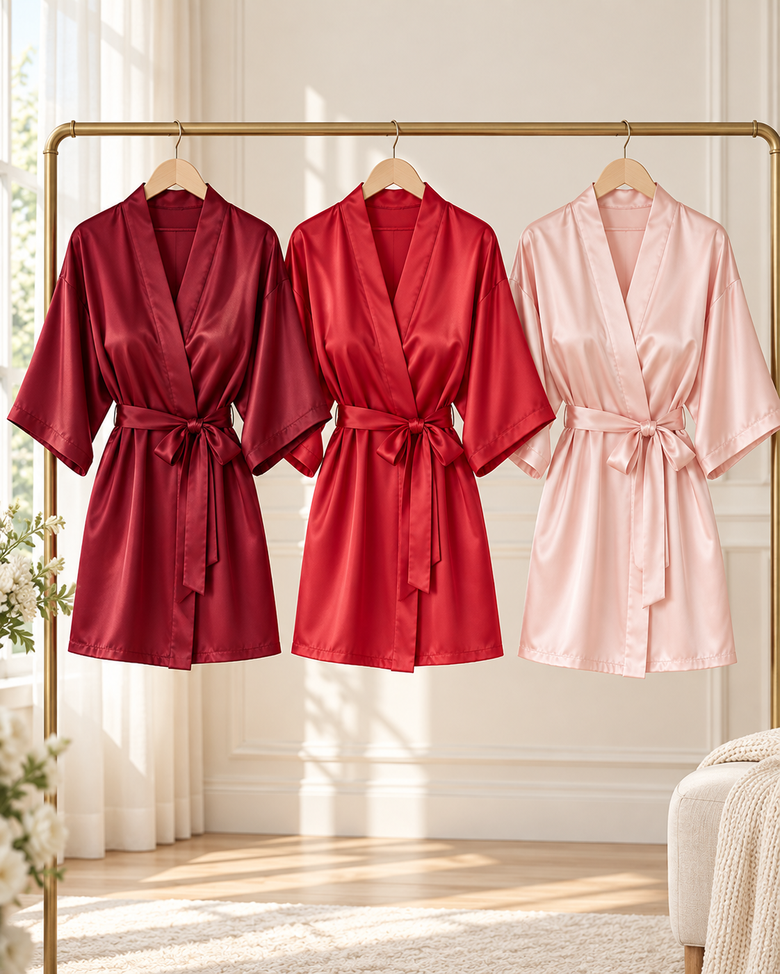 Satin Morgenkåber til Brud & Brudepiger med Broderi