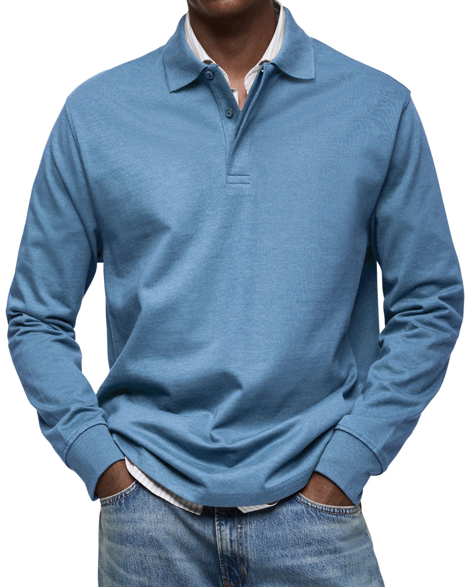 Klassisk Langærmet Poloshirt til Herre – Afslappet Regular Fit