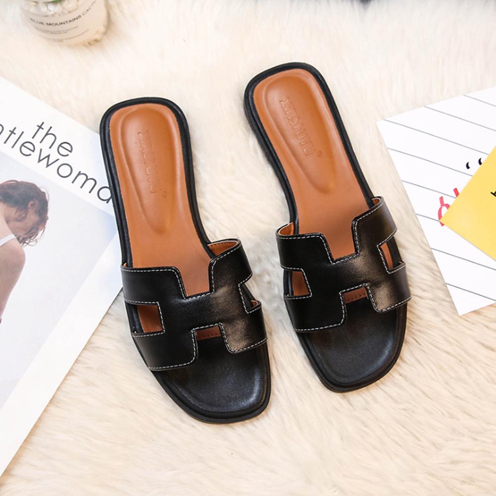 Dámské kožené sandály na nazutí s H páskem, nízkým podpatkem, elegantní letní volnočasová obuv