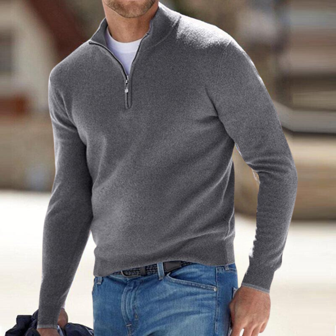 Herre Half Zip Striktrøje – Blød Langærmet Sweater til Hverdag