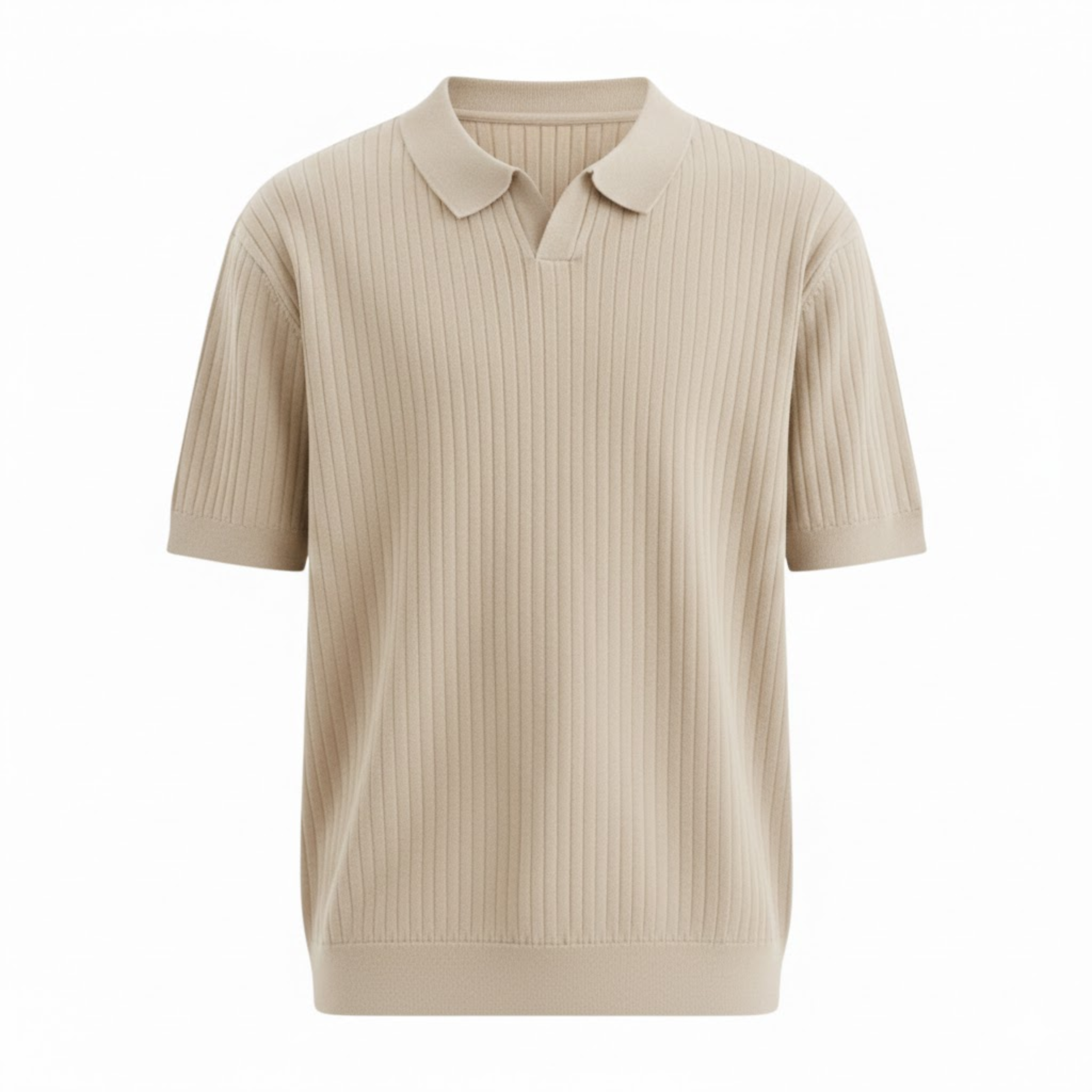 Pánská slim fit žebrovaná pletená polokošile s krátkým rukávem, rychleschnoucí, s otevřeným límcem, golfový top