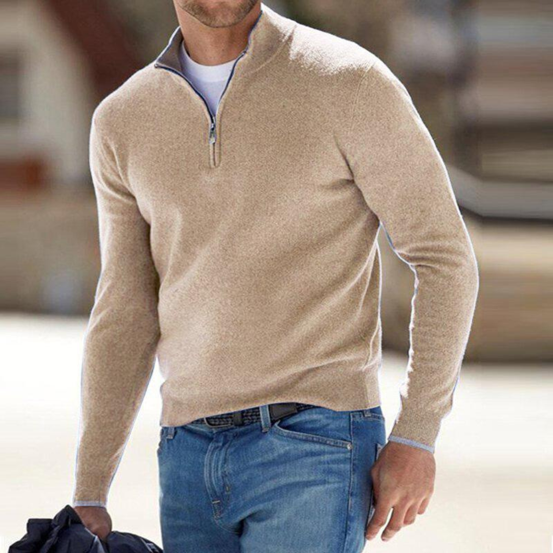 Herre Half Zip Striktrøje – Blød Langærmet Sweater til Hverdag