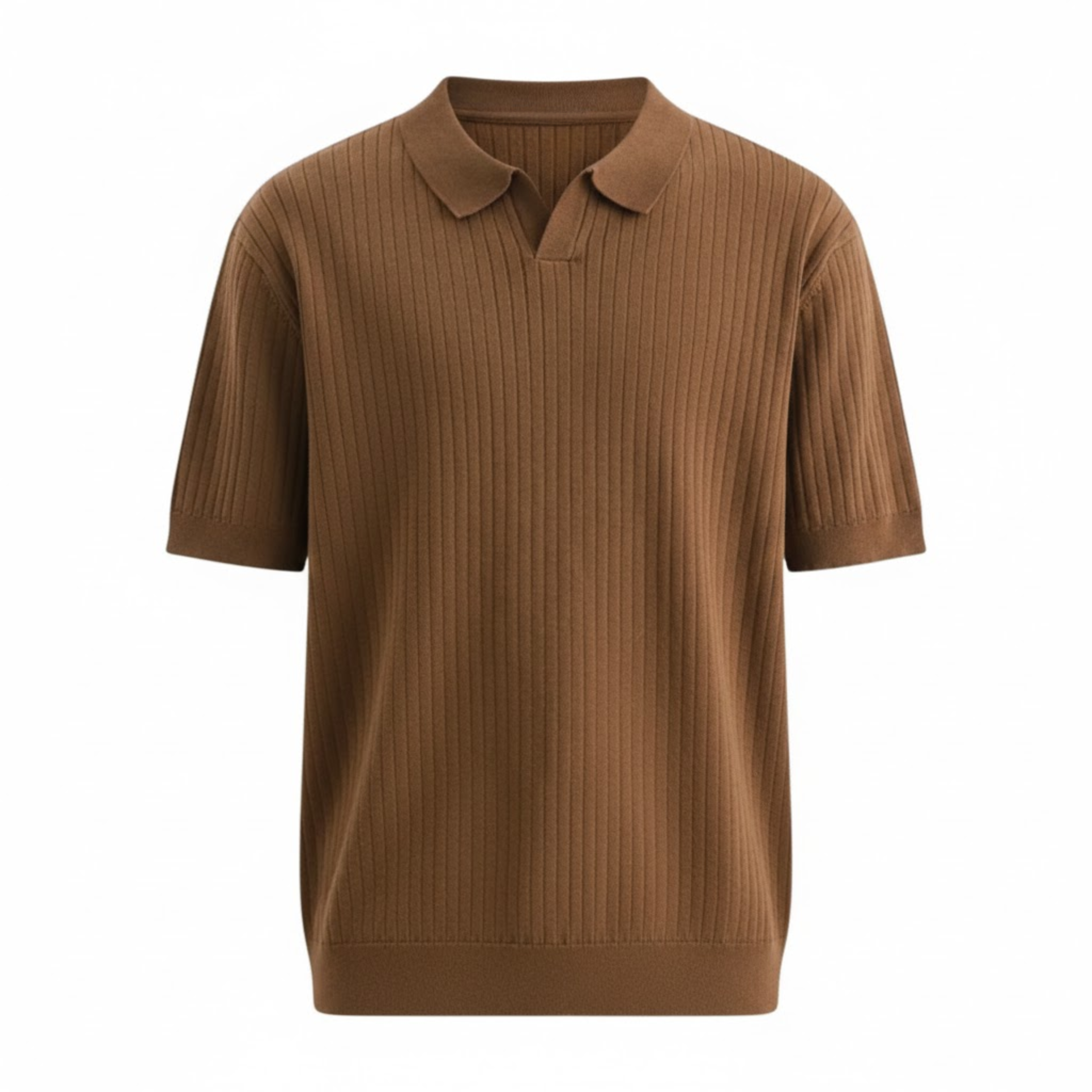 Pánská slim fit žebrovaná pletená polokošile s krátkým rukávem, rychleschnoucí, s otevřeným límcem, golfový top