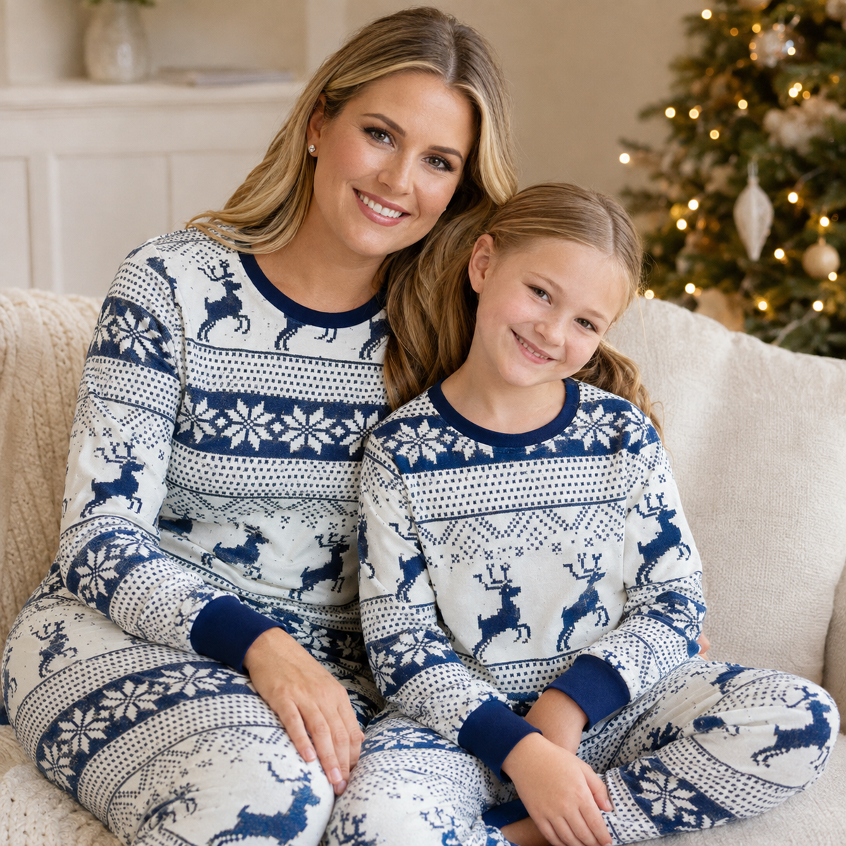 Matchende Julepyjamas til Familien med Nordisk Rensdyrmotiv