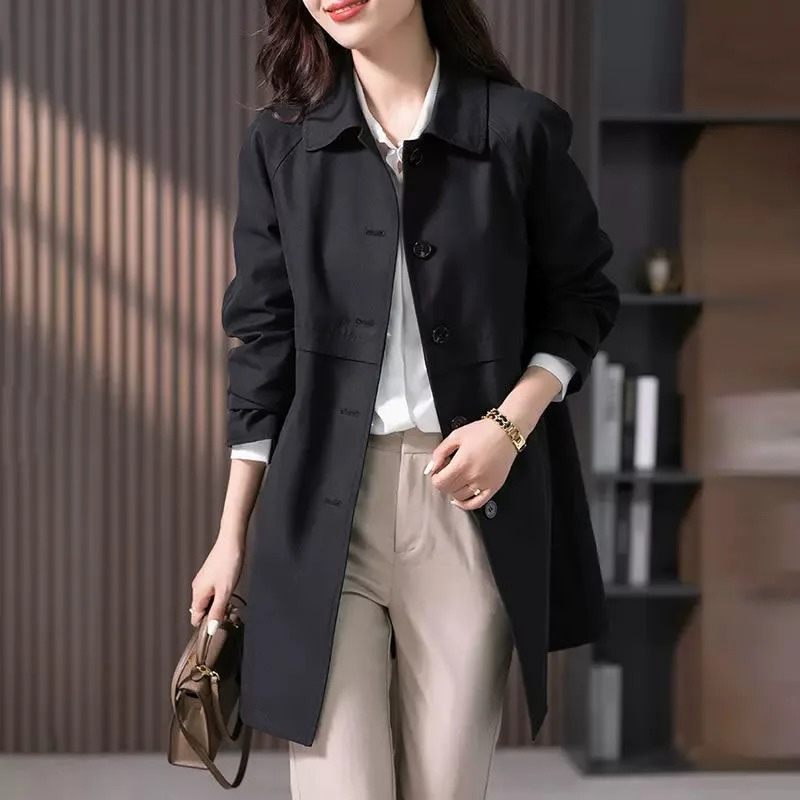 Elegant Kort Dame Trenchcoat med én Knap
