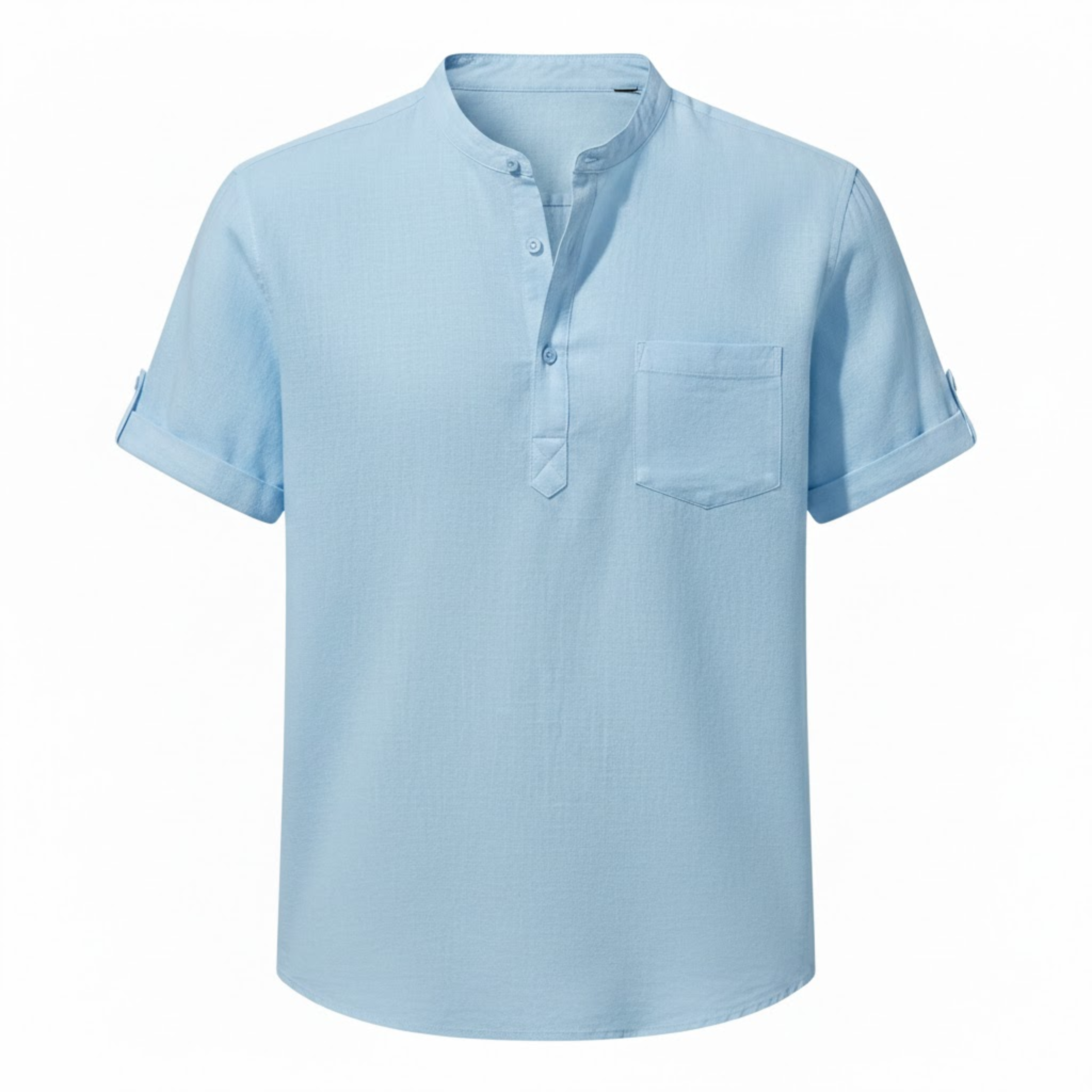 Pánská bavlněná lněná Henley košile s krátkým rukávem, prodyšná, casual, s kapsou, plážový top