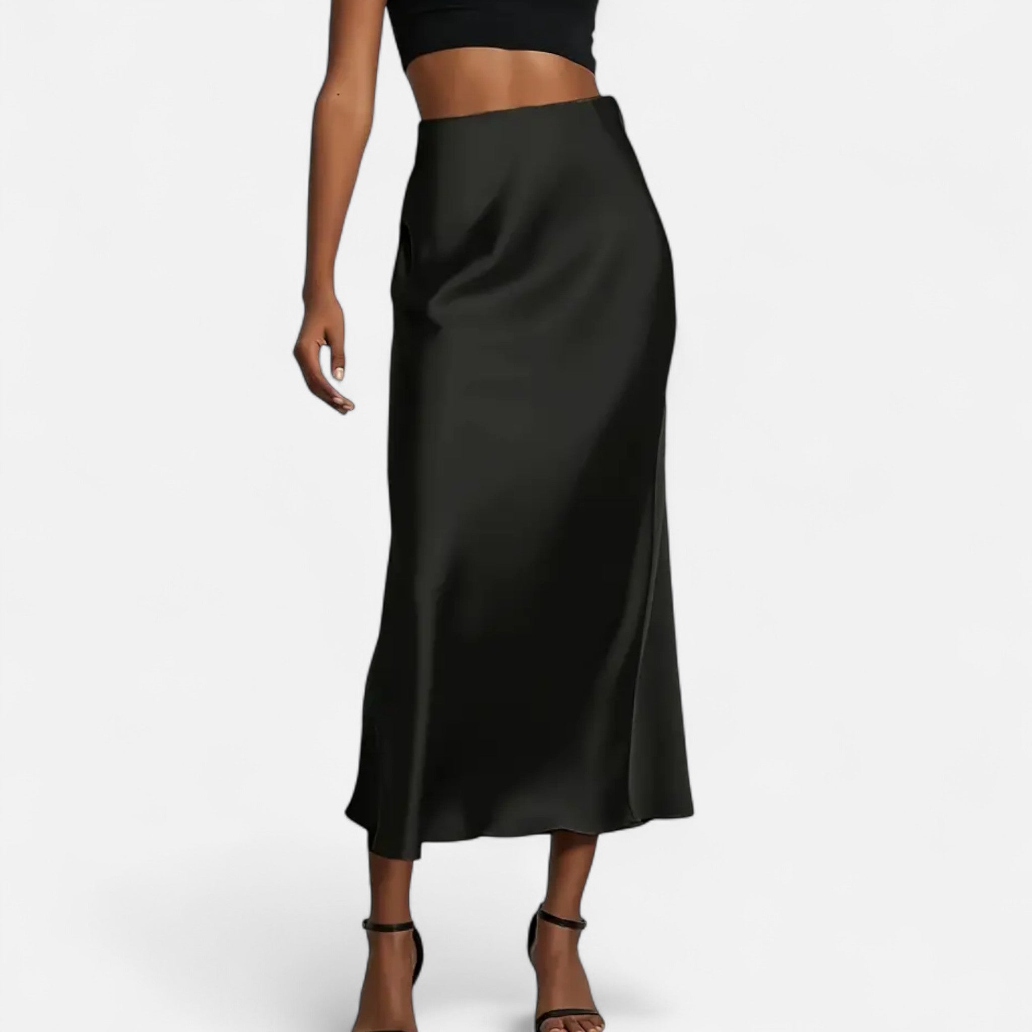 Women's High-Waisted Satin Midi Skirt