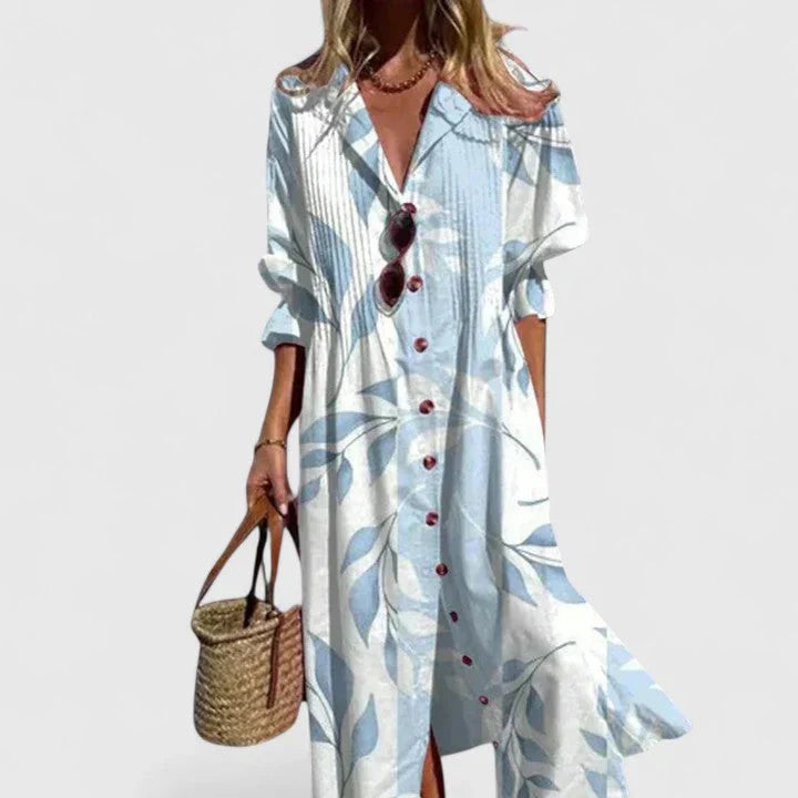 Boho φόρεμα για γυναίκες - Μακρύ φόρεμα με σχέδιο, άνετη εφαρμογή και κοντά μανίκια - Ιδανικό για καθημερινή χρήση και γιορτινές περιστάσεις