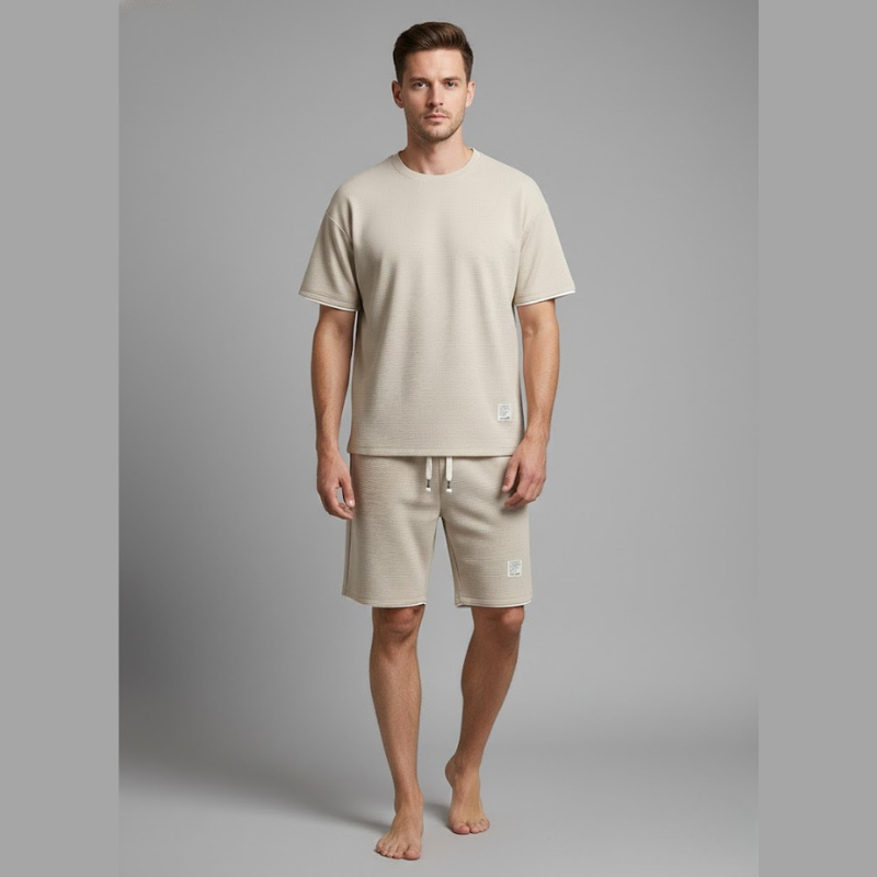Herre Kortærmet T-Shirt og Snøreshorts 2-Delt Lounge Sæt