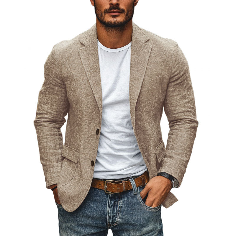Herre Casual Bomuld-Hør Notch Revers Enkeltknappet Slim-fit Blazer