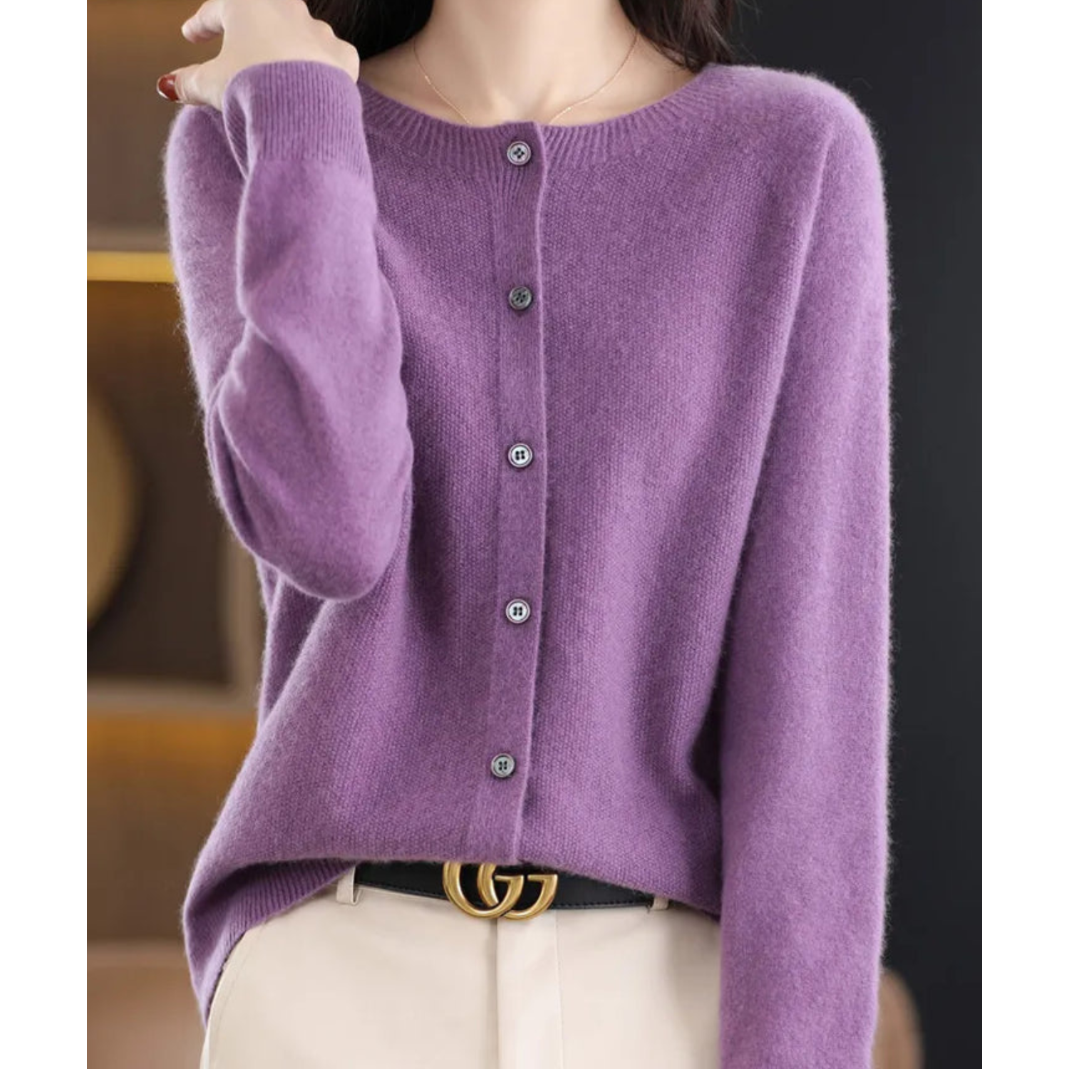 Lang Cashmere Cardigan til Kvinder med Knaplukning