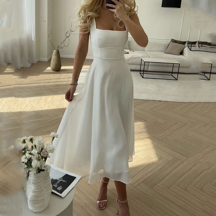 Women Wedding Dress with Square Neckline | Midi