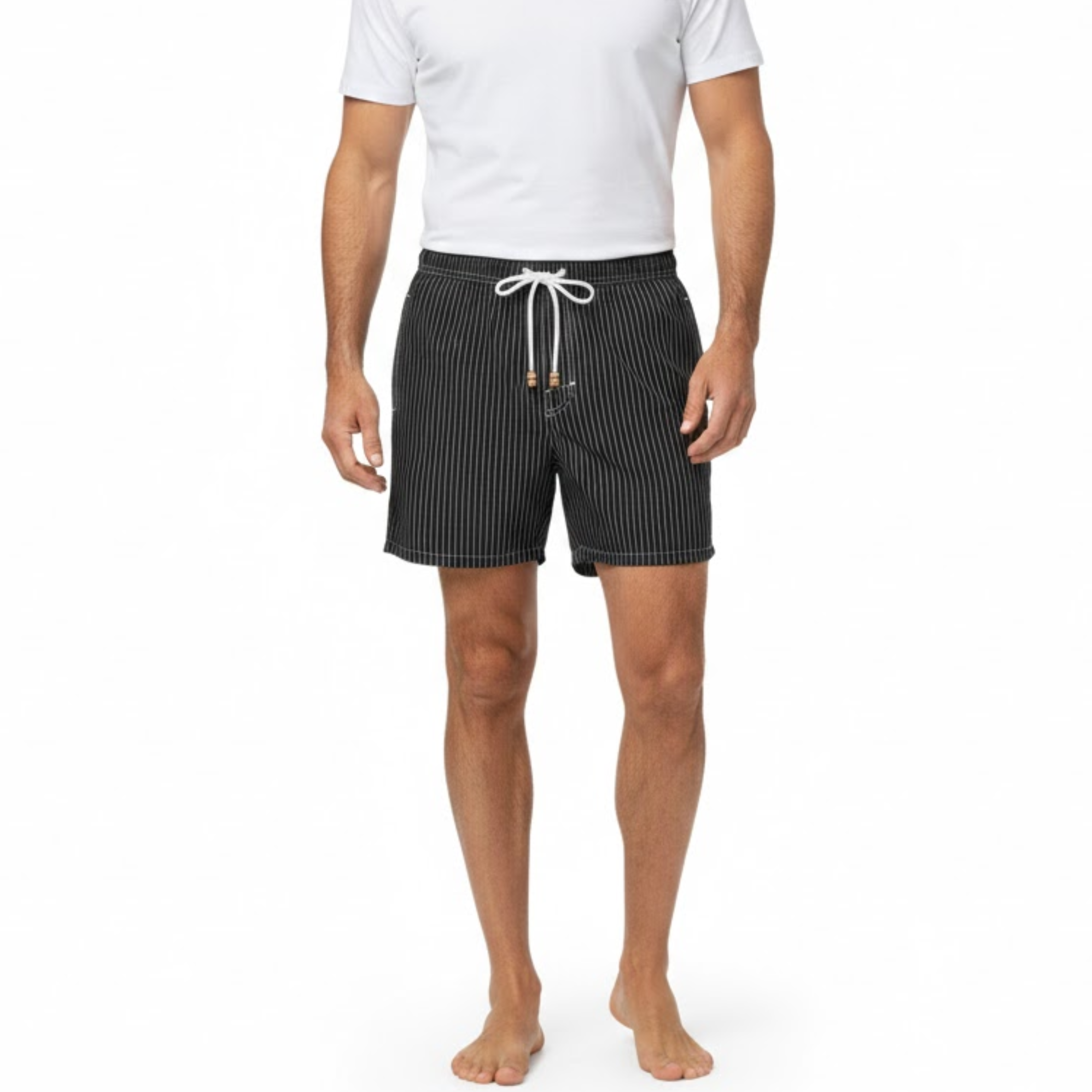Calções de banho às riscas para homem – calções de praia de secagem rápida com cintura elástica