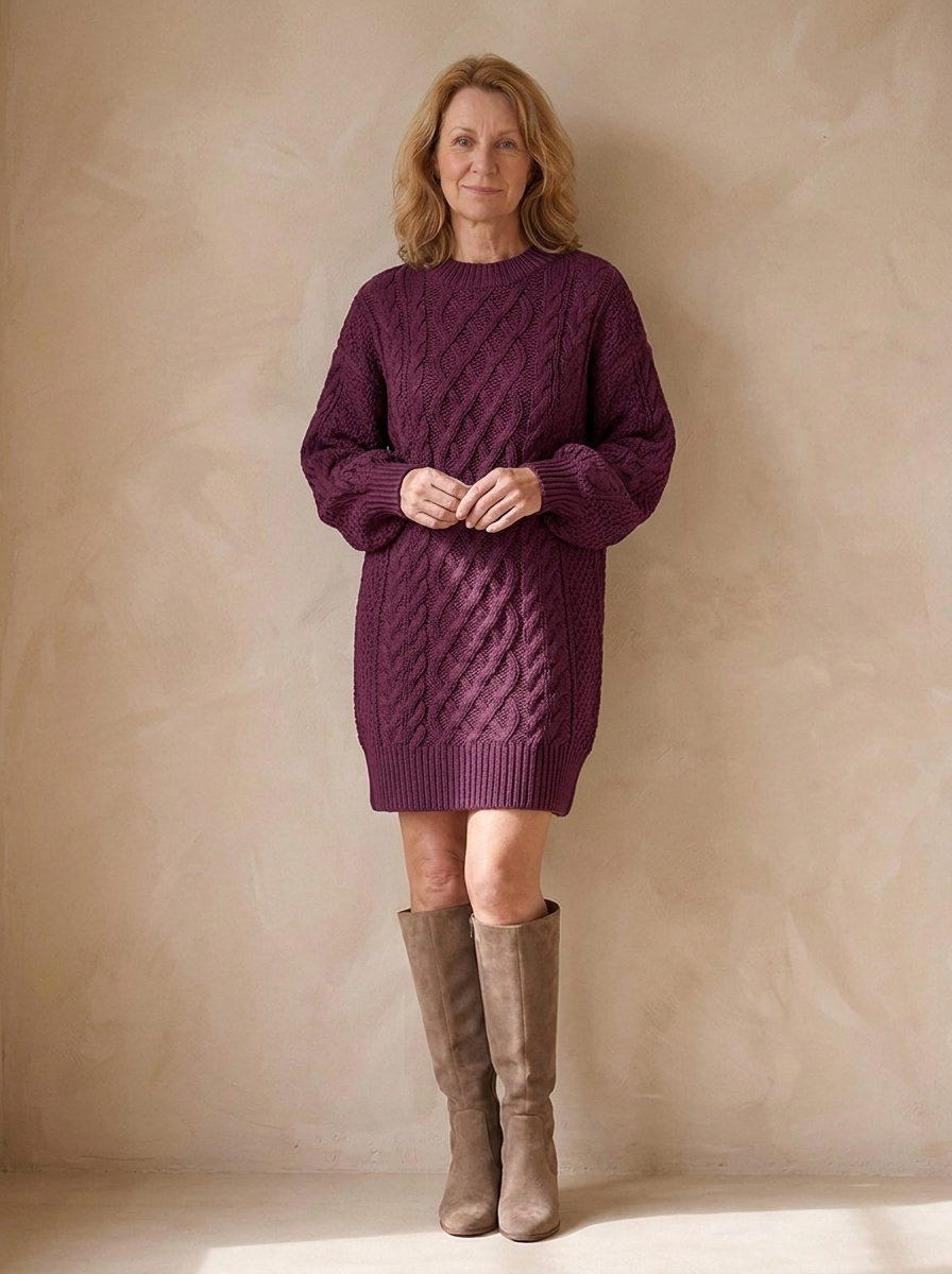 Oversized Strikket Sweaterkjole til Kvinder