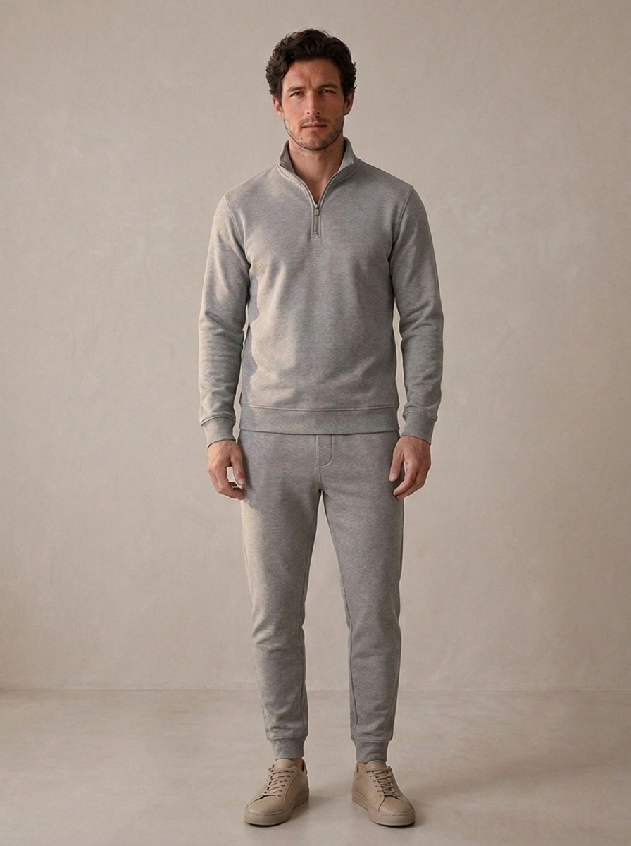 Bomulds Tracksuit til Mænd med Half Zip