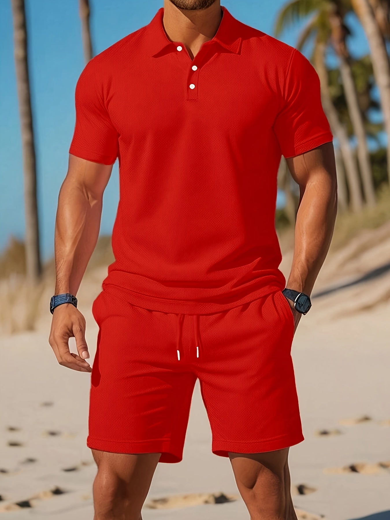 Herre Todelt Polo Sæt med Shorts i Komfortabel Pasform