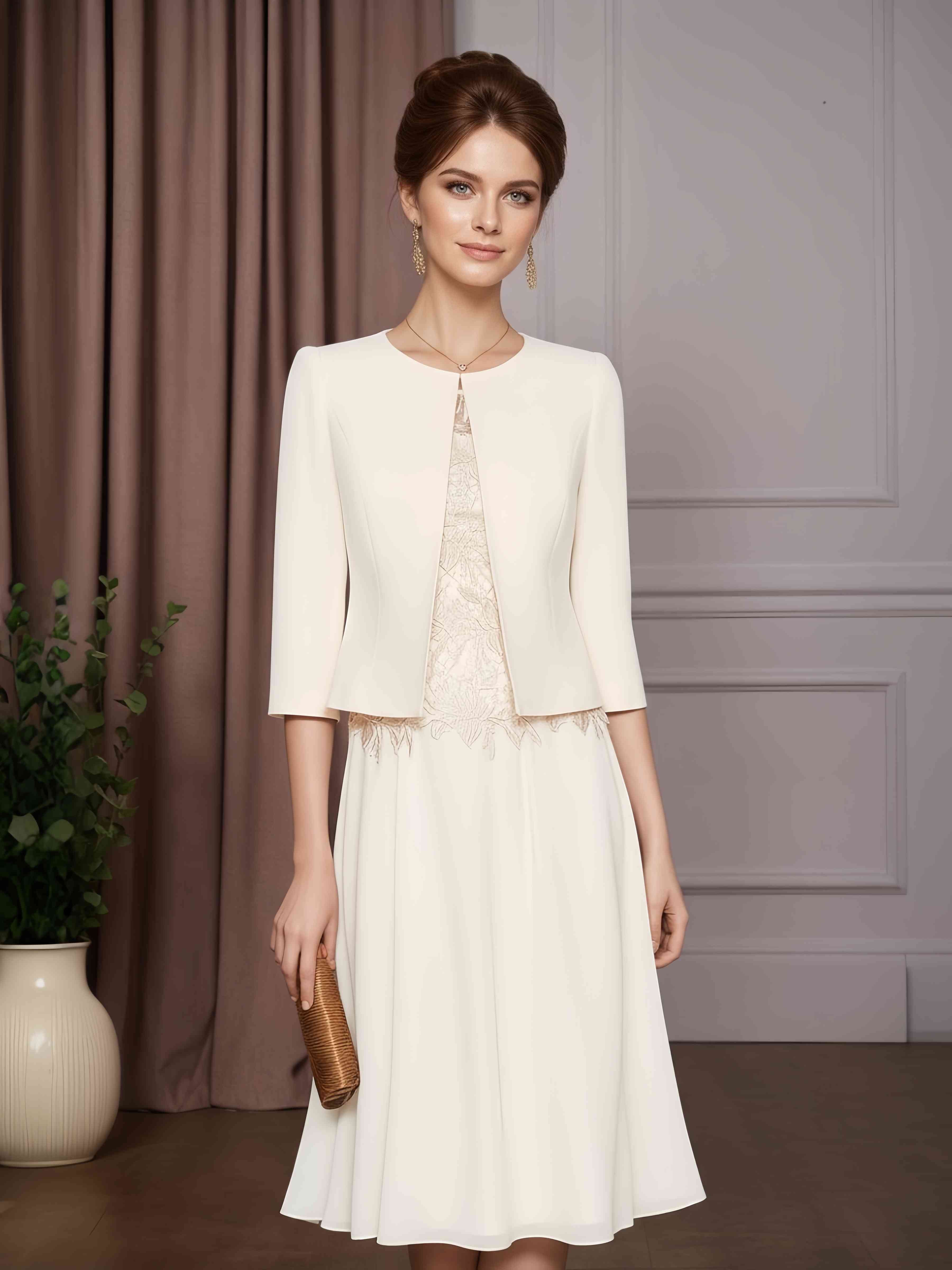 Robe pour la Mère de la Mariée avec Veste – Robe de Fête Longue en Chiffon à Ligne A 2 pièces avec Applications