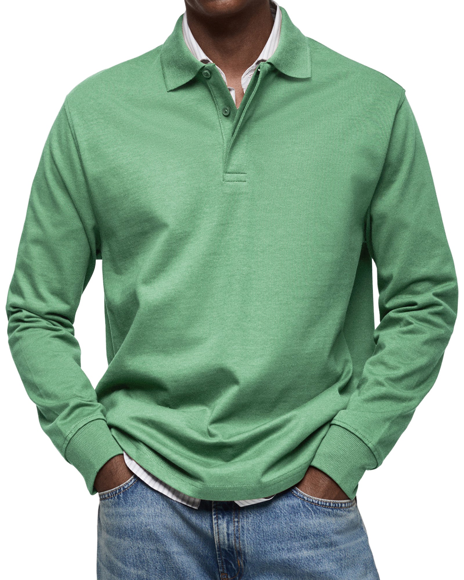 Klassisk Langærmet Poloshirt til Herre – Afslappet Regular Fit