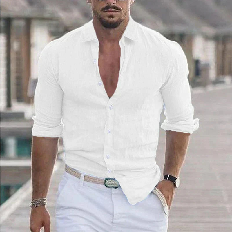 Camisa de algodão para homem com gola clássica