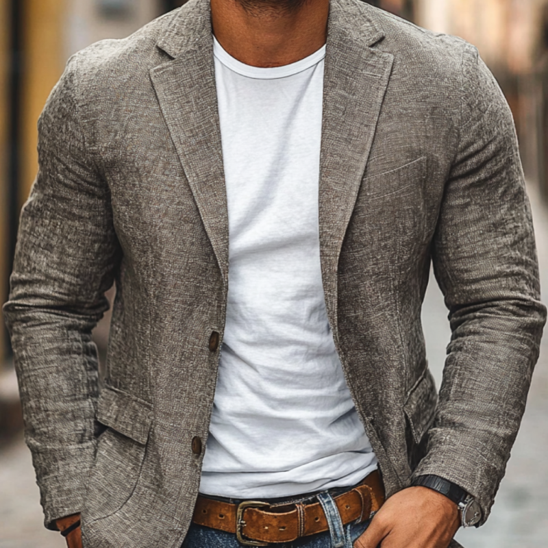 Herre Casual Bomuld-Hør Notch Revers Enkeltknappet Slim-fit Blazer