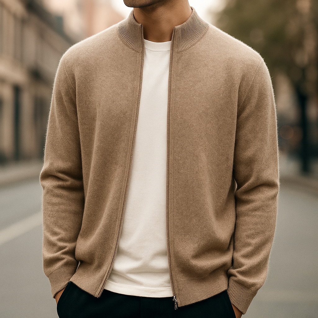 Cashmere Cardigan til Mænd med Fuld Lynlås