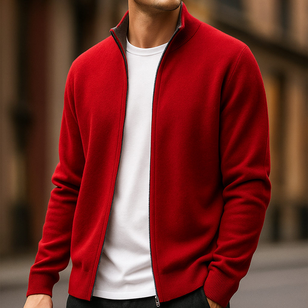 Cashmere Cardigan til Mænd med Fuld Lynlås