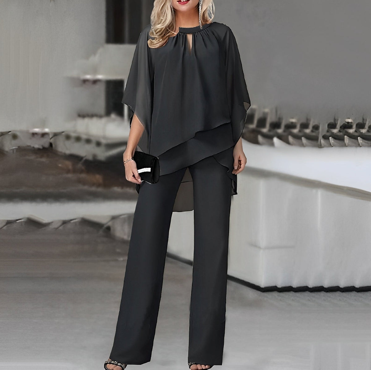 Conjunto de dos piezas para mujer con pantalones de pierna ancha