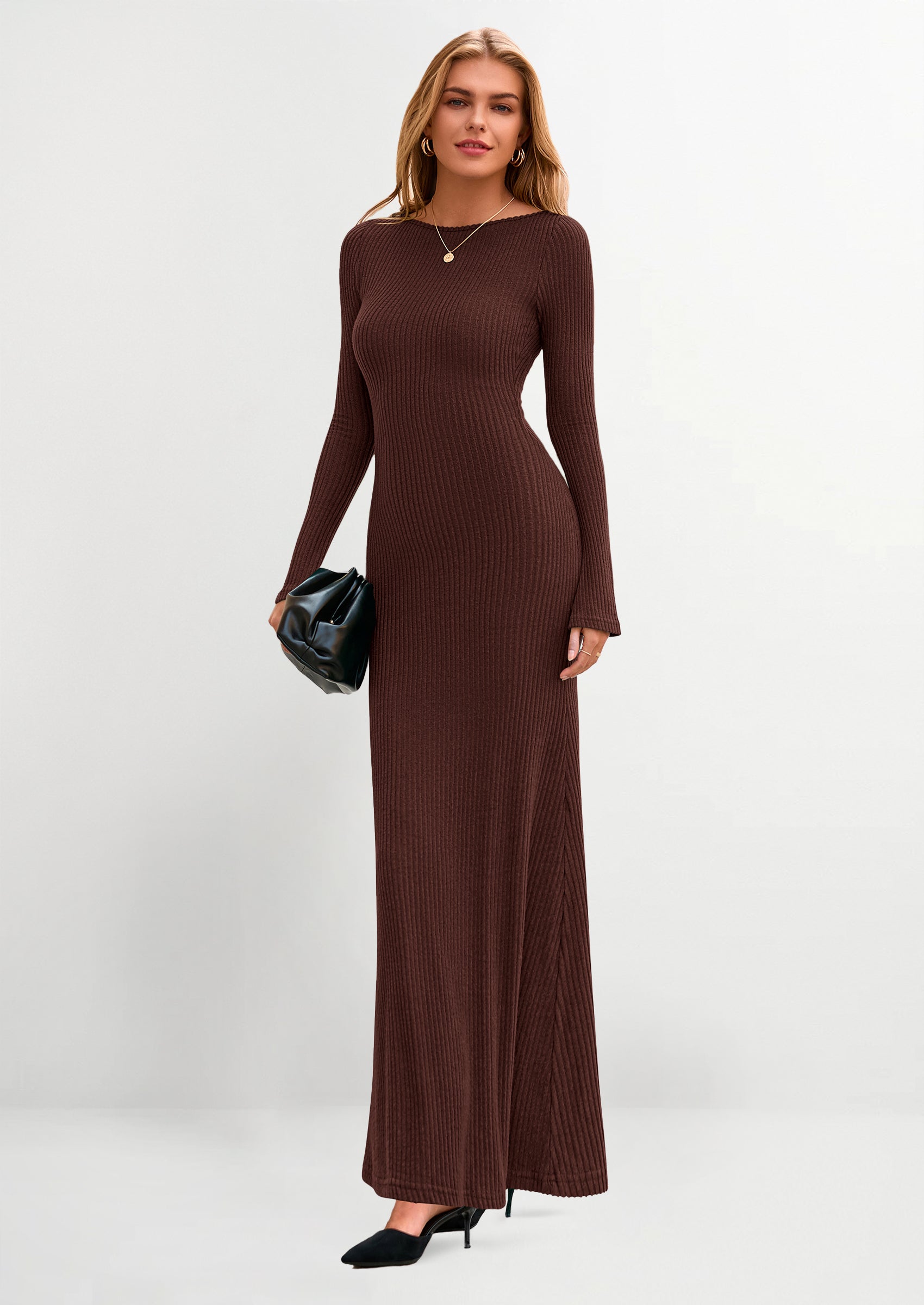 Ribstrikket Bodycon Maxikjole til Kvinder