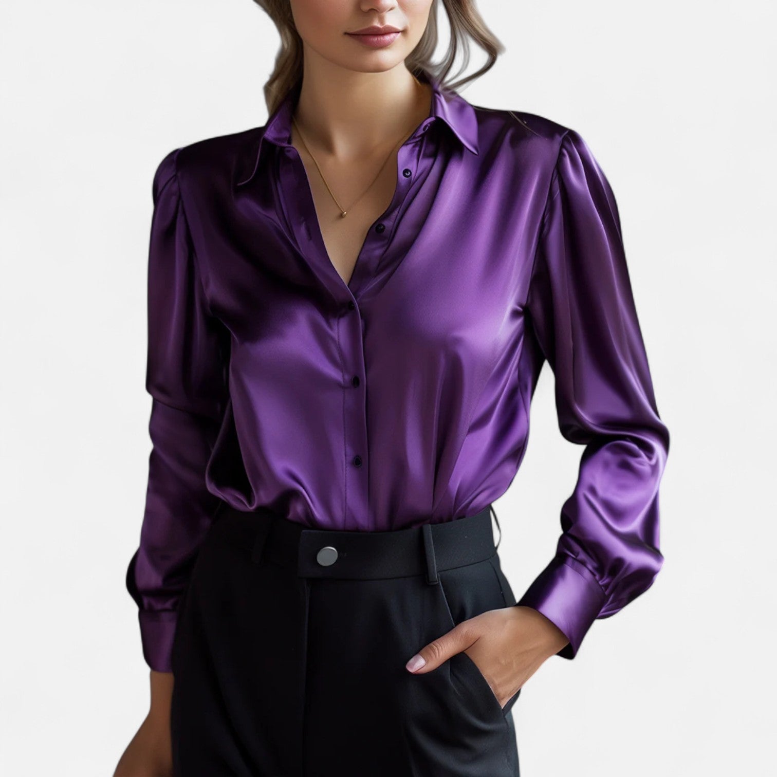 Eliaro Moda – Blusa de satén para mujer con mangas largas – elegancia atemporal, sofisticación moderna