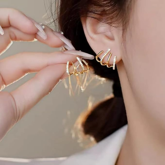 Dame Øreringe med Flere Ringe – Elegant Hoop Design i Guld eller Sølv