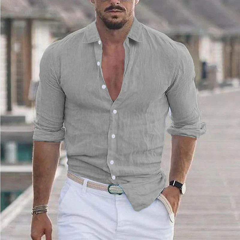 Camisa de algodão para homem com gola clássica