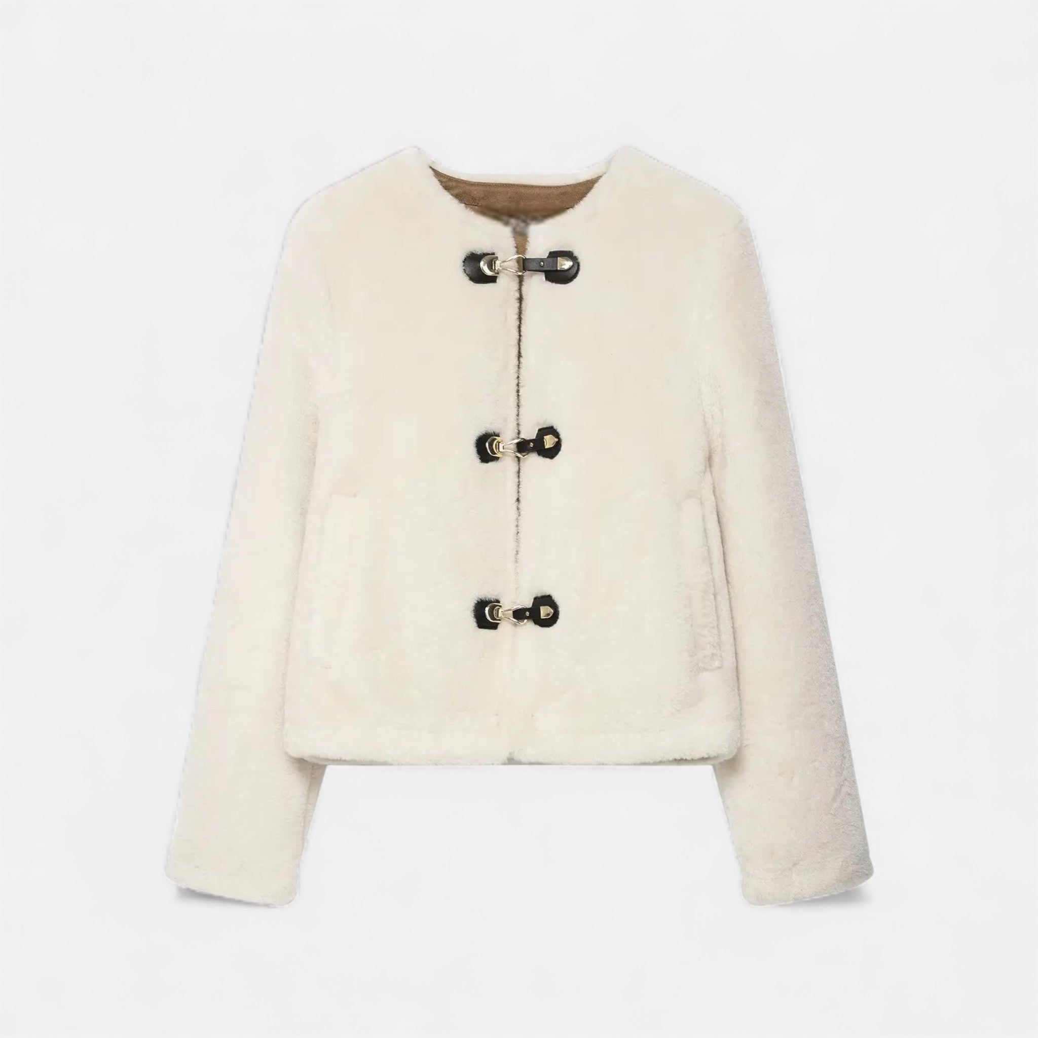 Faux fur-jakke til dame med toggle-knapper