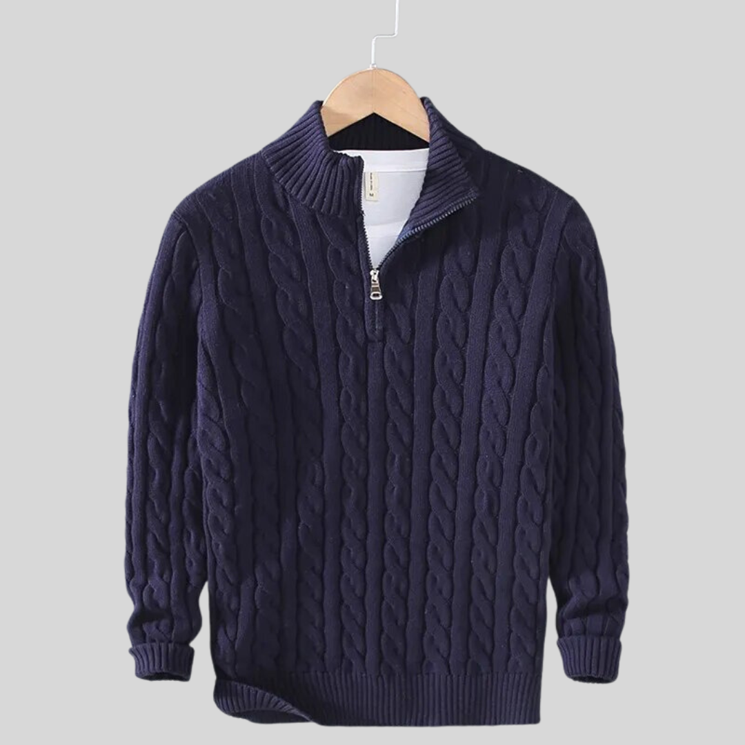 Let Kabelstrikket Half Zip Trøje til Mænd