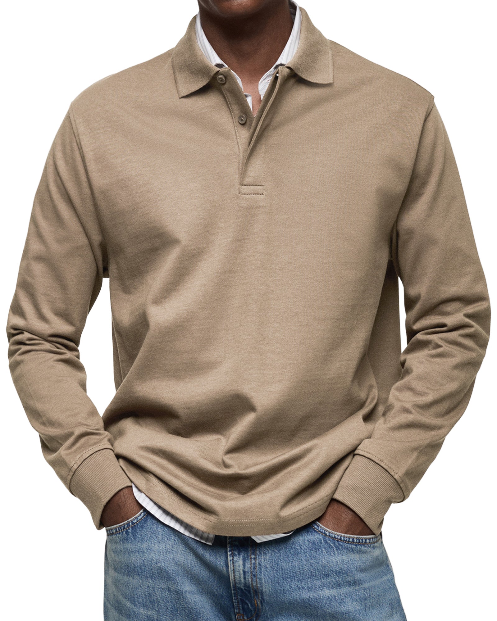 Klassisk Langærmet Poloshirt til Herre – Afslappet Regular Fit