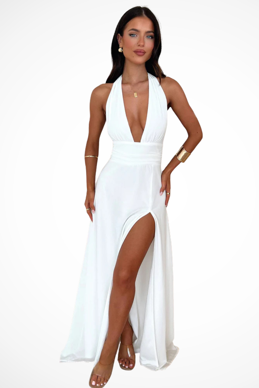 Kaelira | Abito lungo con scollo halter e spacco laterale per donna