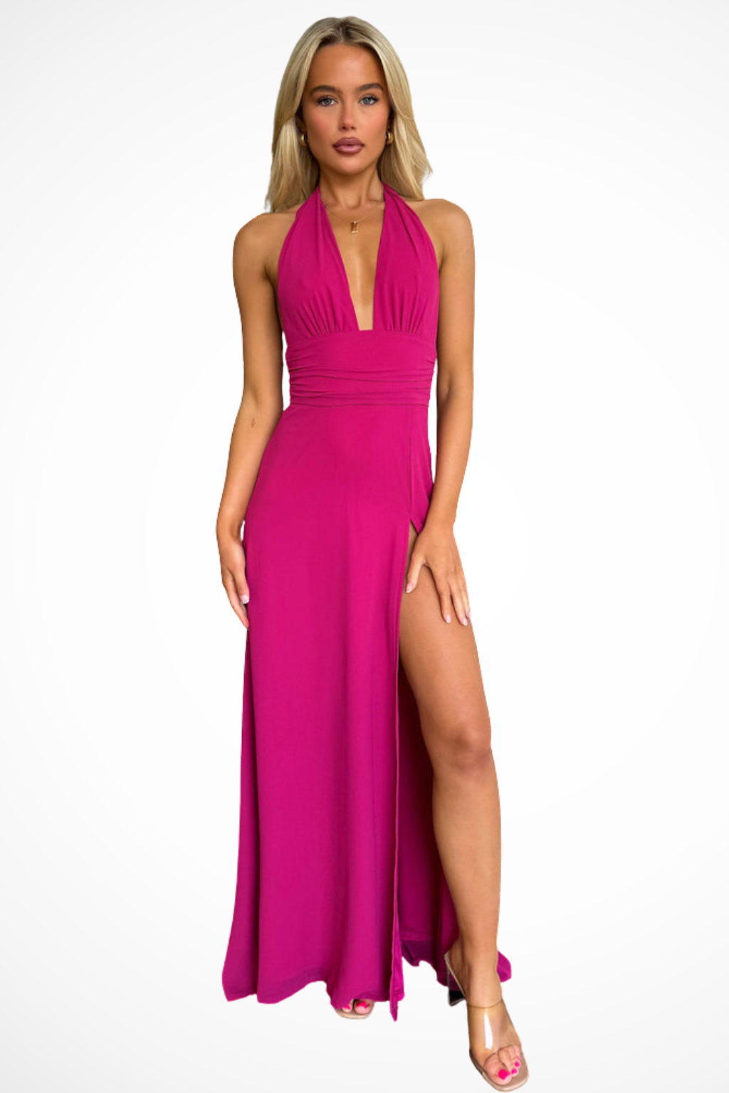 Kaelira | Abito lungo con scollo halter e spacco laterale per donna