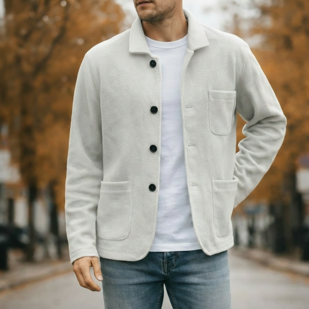 Uldstrikket Cardigan til Mænd med Knaplukning