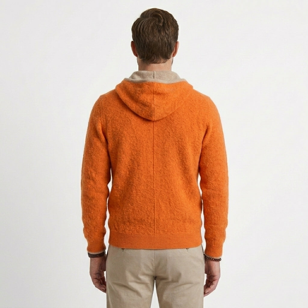 Cashmere Cardigan til Mænd med Hætte og Lynlås