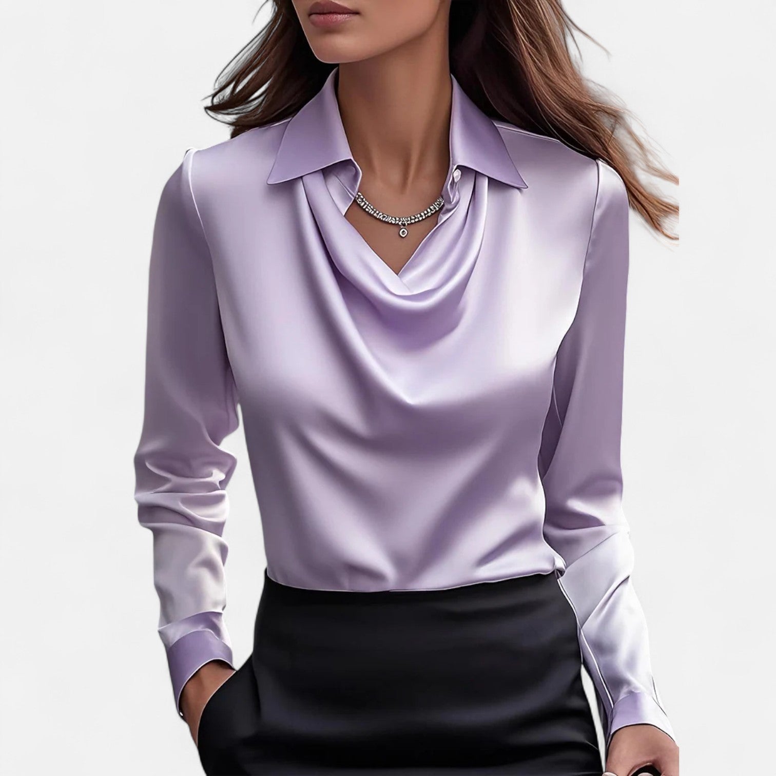 Eliaro Moda – damska satynowa bluzka z drapowanym dekoltem – wyrafinowana elegancja i ponadczasowy styl