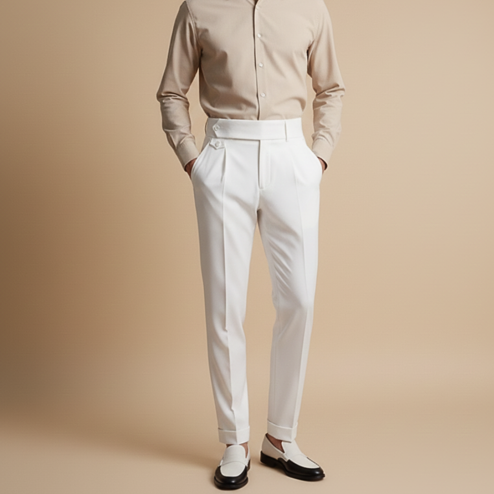Men's pants with high waist and straight legs