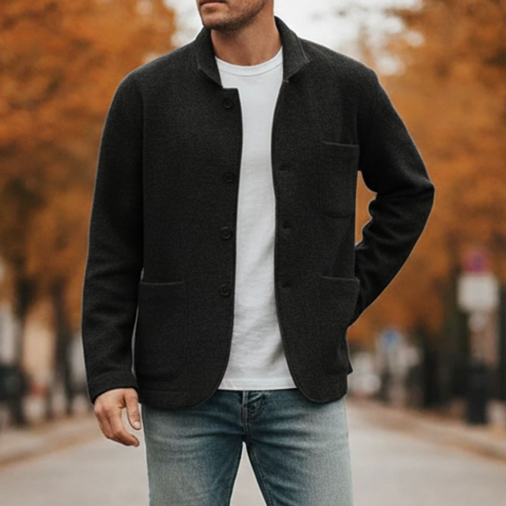 Uldstrikket Cardigan til Mænd med Knaplukning