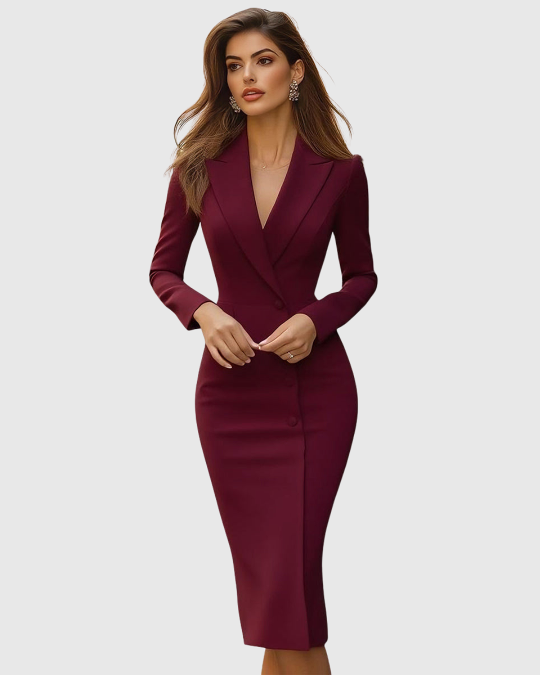 Elegant Midi Dress with Long Sleeves | Fitted Blazer Design for Women | Classic Style for Formal Events and Office