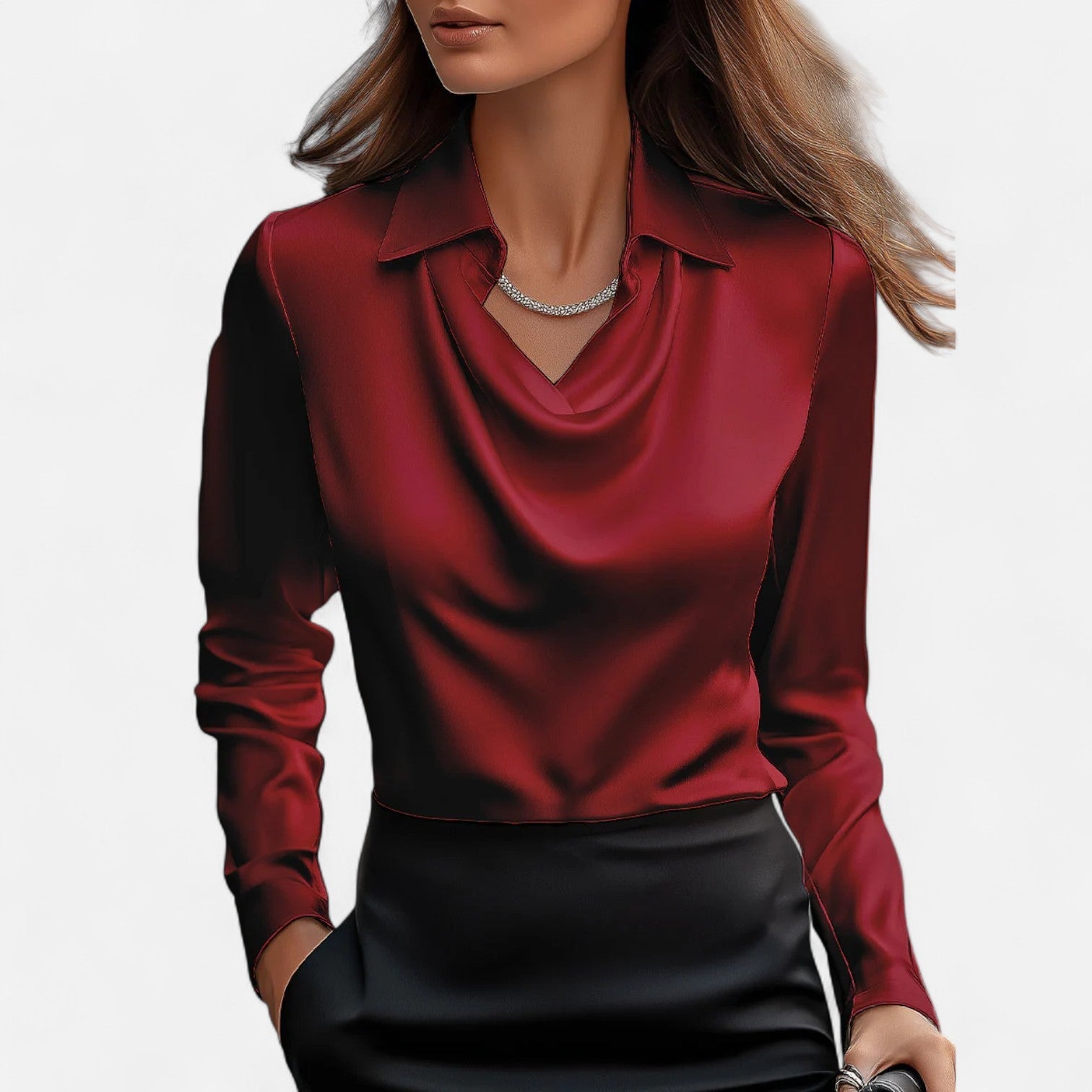Saténová halenka s řaseným výstřihem pro ženy – Sofistikovaná elegance, nadčasový styl