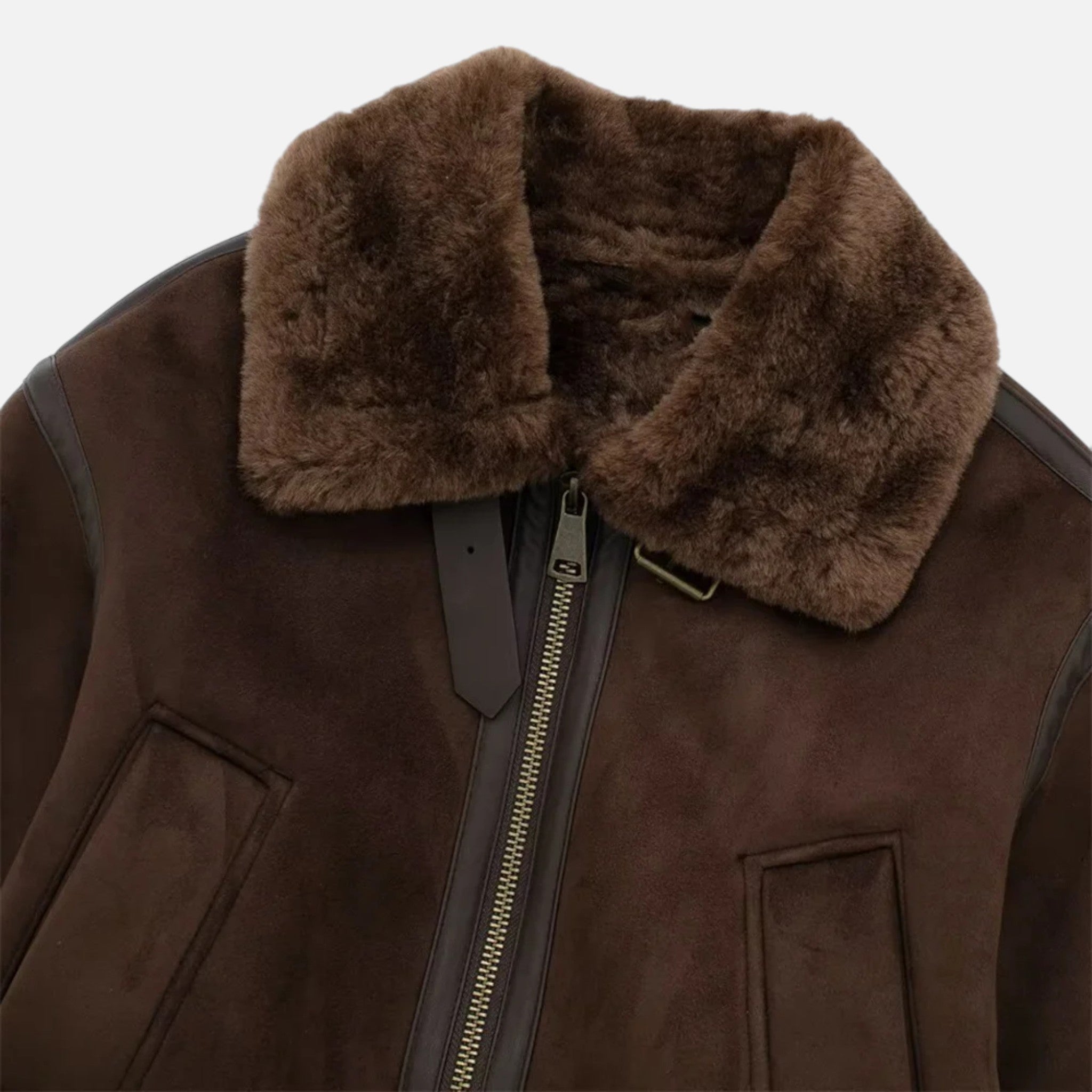 Brun bomberjakke til dame med faux fur-krave