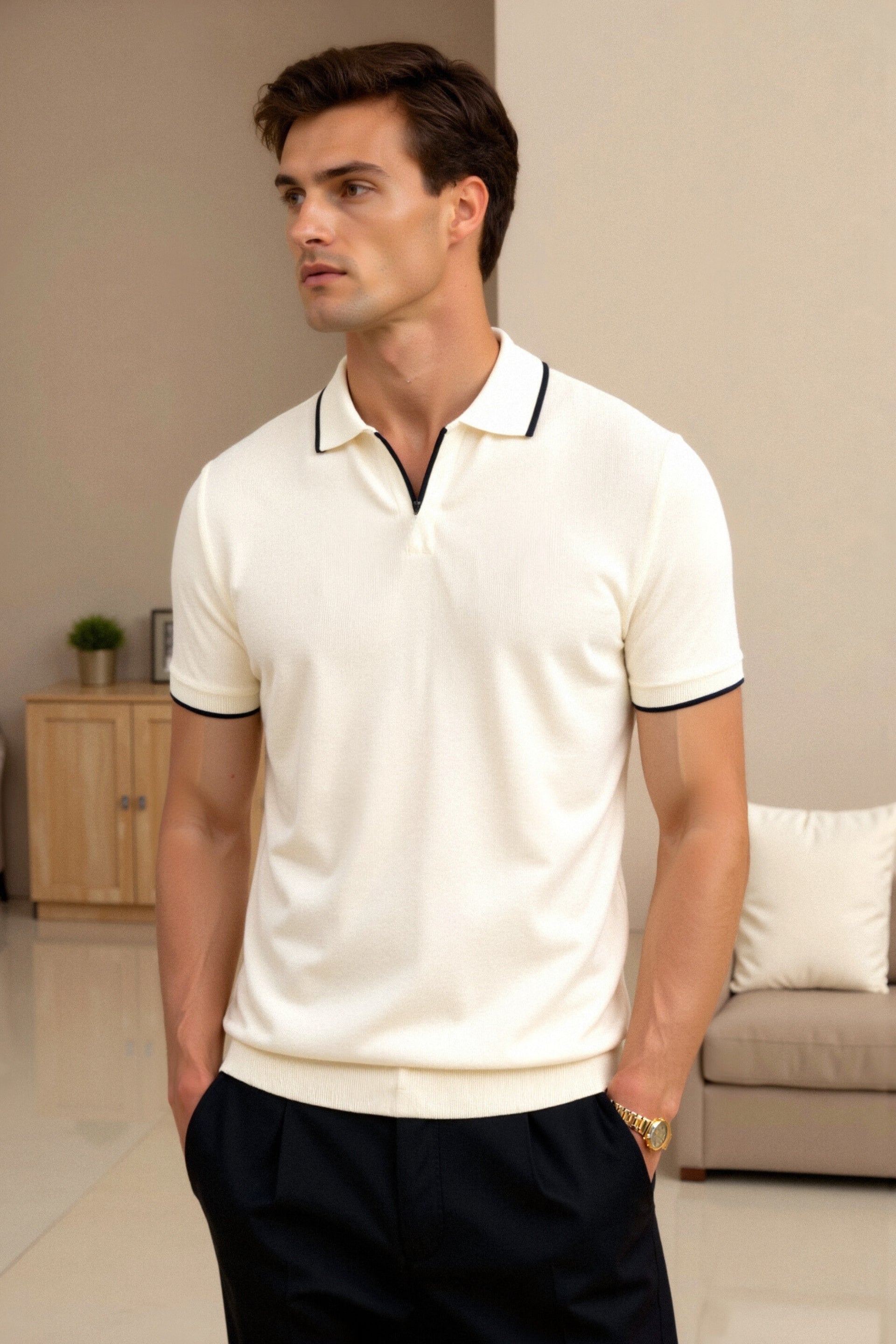 NOBA kontrastní slim fit elegantní letní polo