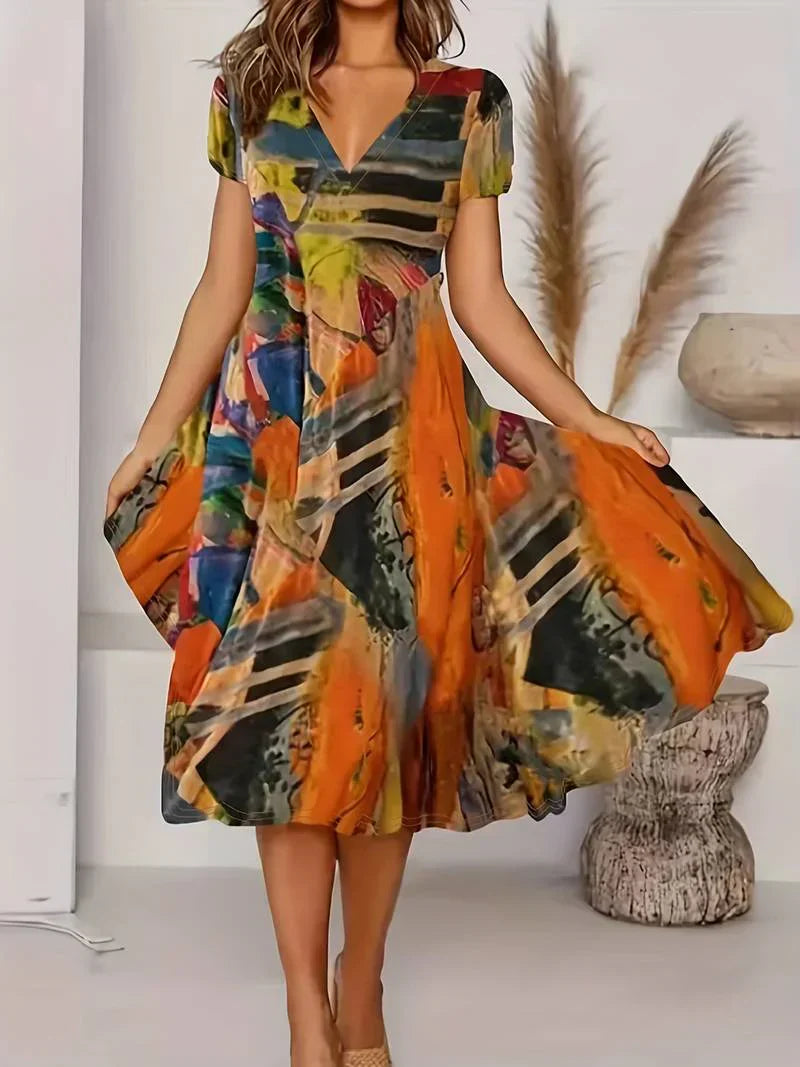Letní boho šaty s výstřihem do V