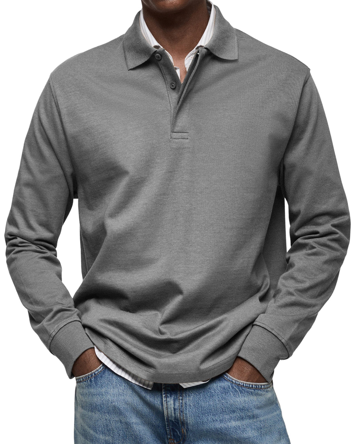 Klassisk Langærmet Poloshirt til Herre – Afslappet Regular Fit