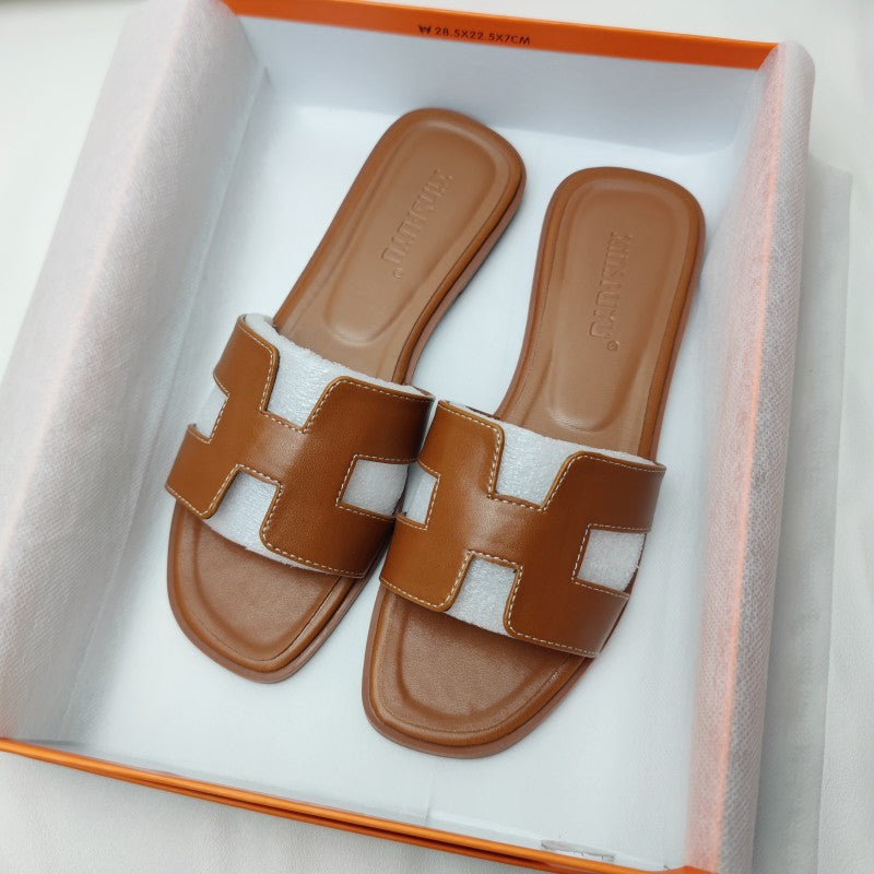 Dámské kožené sandály na nazutí s H páskem, nízkým podpatkem, elegantní letní volnočasová obuv
