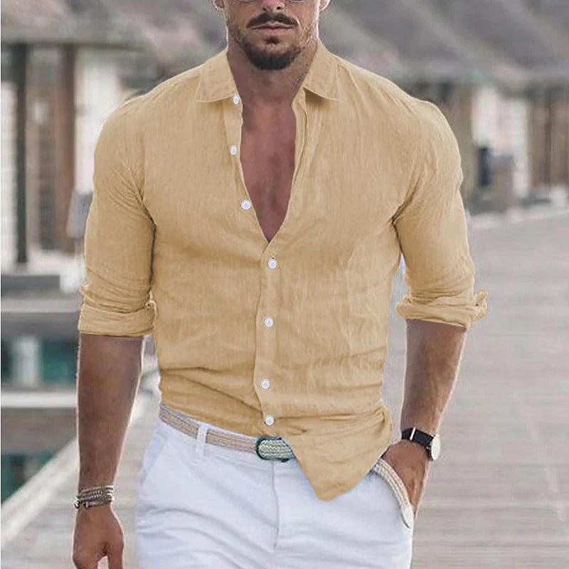 Camisa de algodão para homem com gola clássica