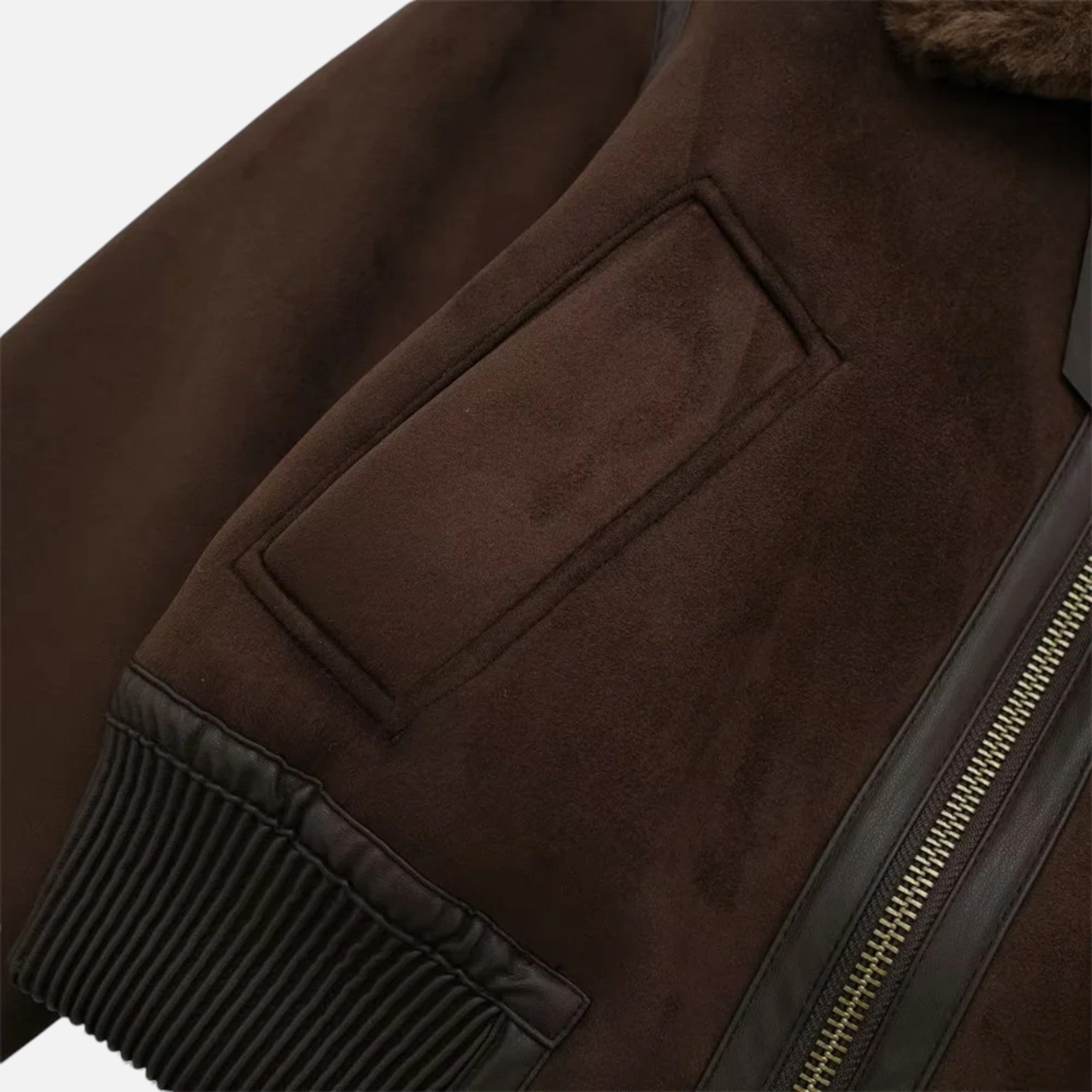 Brun bomberjakke til dame med faux fur-krave